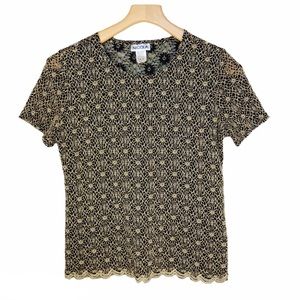 Nicola Vintage Y2K Black Gold Floral Lace Top Size Medium